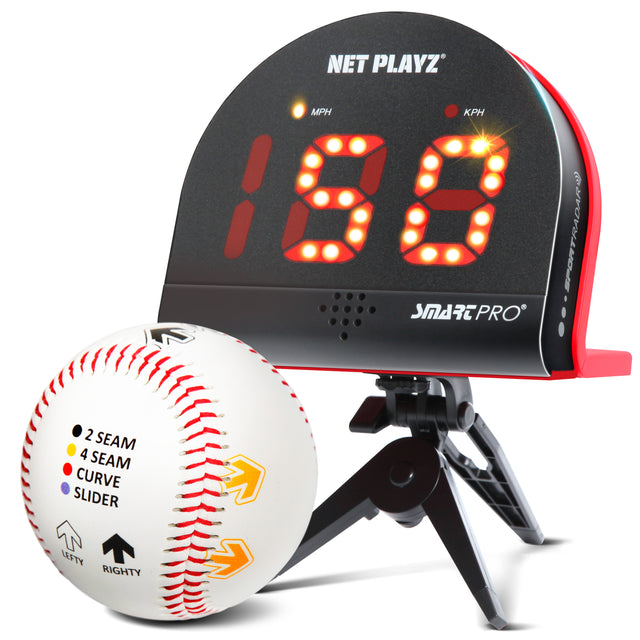 SMART PRO SPEED RADAR | WITH BASEBALL main product image, NET PLAYZ, NetPlayz, Sports Equipment Supplier, Sports Training Equipment Supplier, sports equipment manufacturers, United States Of America, USA, Canada, Europe, Africa, baseball training equipment, baseball training stuff, batting practice equipment, baseball batting practice equipment, batting practice devices, hitting practice equipment, baseball training aids, baseball practice equipment, baseball training tools, baseball coaching supplies